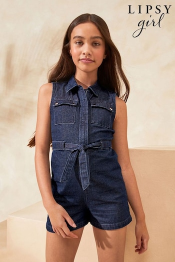 Lipsy Blue Collared Cotton Playsuit (5-16yrs) (141992) | £29 - £37