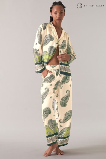 B by Ted Baker Cream Paisley Print Satin Button Through Pyjama Set (142053) | £59