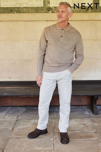 Neutral Wool Blend Relaxed Fit Knit Polo (142481) | £40