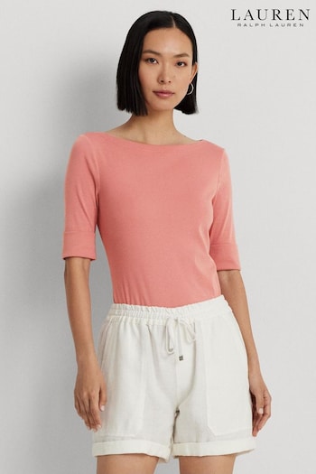 Lauren Ralph Lauren Pink Judy Stretch Cotton Boatneck T-Shirt (142629) | £59