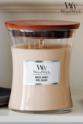 Woodwick Cream Medium Hourglass Scented Candle with Crackle Wick Honey (142893) | £25