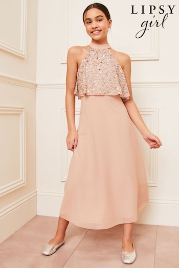 Lipsy Pink Teen Embellished Halter Occasion Skirt Dress (10-16yrs) (142901) | £48 - £54