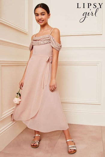 Lipsy Light Pink Cold Shoulder Maxi Occasion Dress (10-15yrs) (142932) | £44 - £50