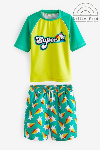 Little Bird by Jools Oliver Green Super Star Rash Vest and Shorts Swim Set (142962) | £22 - £28