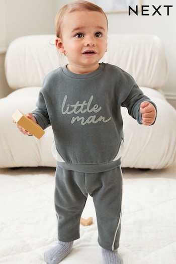Charcoal Grey Little Man Cosy Baby Sweatshirt And Joggers 2 Piece Set (143159) | £13 - £15