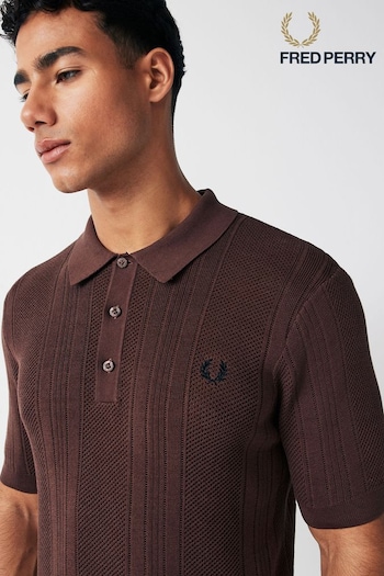 Fred Perry Brick Crochet Knitted grigio Polo Shirt (143462) | £130