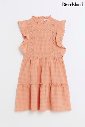 River Island Girls Pink Textured Check Skater Dress (143705) | £22