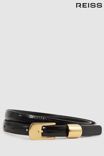 Reiss Black Karla Leather Thin Belt (143758) | £68