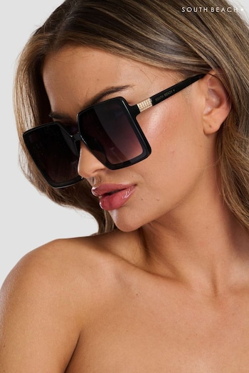 South Beach Black 70'S Oversized Square Laurent Sunglasses (143954) | £14