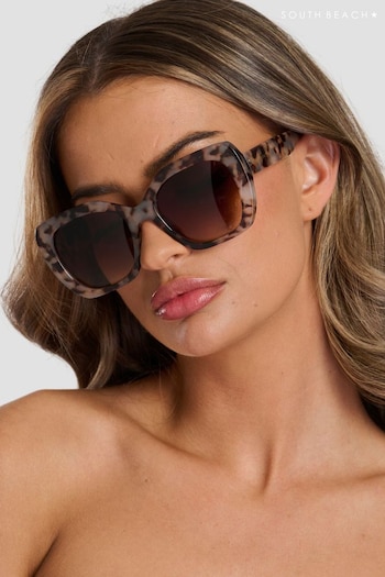 South Beach Natural Oversized Square Sunglasses Marrone (143980) | £14
