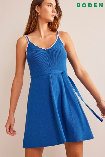 Boden Blue Crochet Edge Rib Dress (144235) | £98