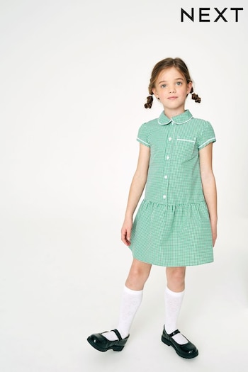 Green Cotton Rich Drop Waist Gingham School Dress (3-14yrs) (144354) | £8.50 - £12.50