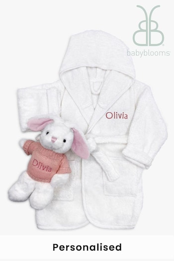 Babyblooms Personalised 100% Cotton  Bathrobe and Baby Bunny Soft Toy (144781) | £55