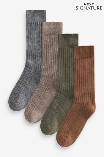 Green/Blue/Neutral With Cashmere 4 Pack Signature Thick Socks (145087) | £25