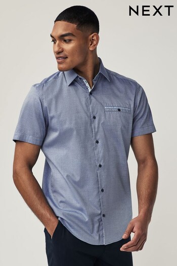 Dark Blue Regular Fit Trimmed Formal Short Sleeve Shirt (145099) | £30
