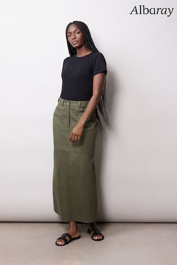 Albaray Green Cotton Twill Midi Skirt (145170) | £79
