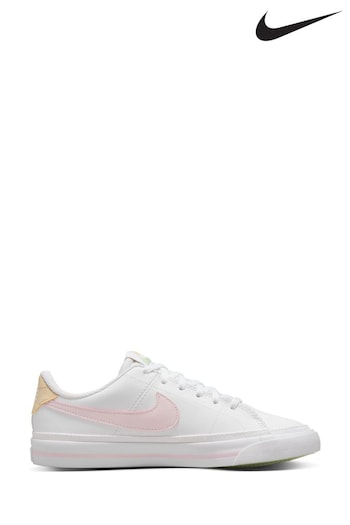 Nike White/Pale Pink Court Legacy Youth Trainers (145193) | £45
