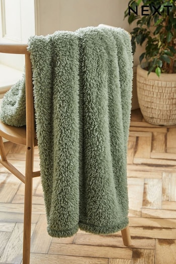 Sage Green Snuggle Teddy Fleece Throw (145546) | £12 - £22