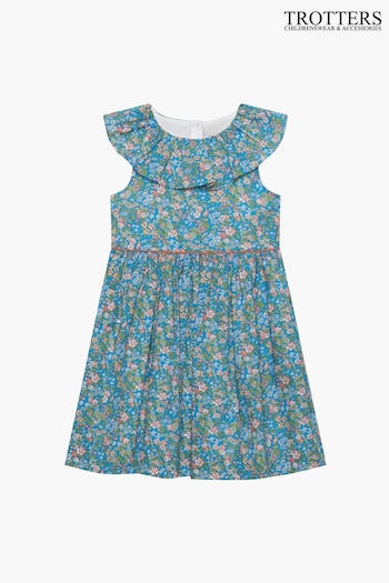 Trotters London Liberty Print Blue Hedgerow Ramble Cotton Willow Dress Instant (145583) | £86 - £92