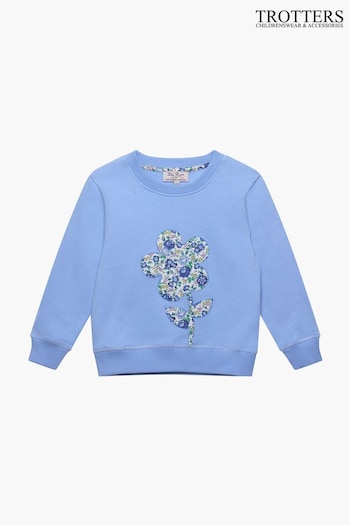 Trotters London Liberty Print Blue Felicite Flower Cotton Sweatshirt (146005) | £48 - £52