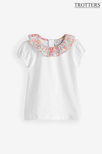 Trotters London Liberty Print Coral Betsy Willow White Jersey Top (146045) | £32 - £34