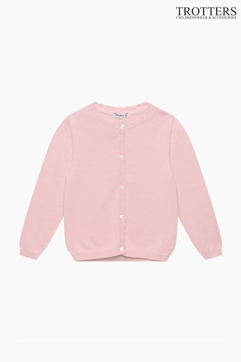 Trotters London Pink Heart Button Cotton Cardigan (146260) | £52 - £58