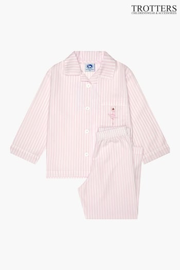 Trotters London Pink Stripe Cotton Ballerina Pyjama (146457) | £58 - £62