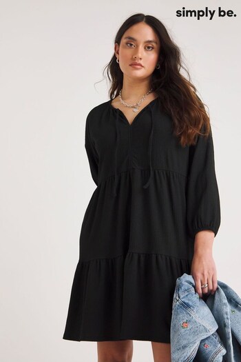 Simply Be Waffle Tiered Smock Black Dress (146658) | £26