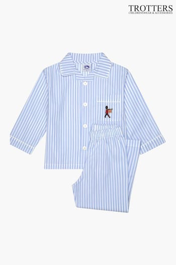Trotters London Blue Stripe Trumpet Guardsman Cotton Pyjama (146675) | £58 - £62
