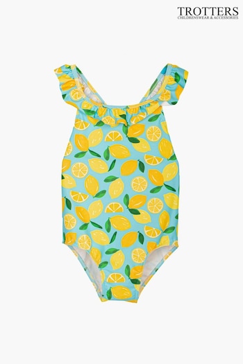 Trotters London Blue Aqua Lemon Frill Swimsuit (146697) | £42 - £46