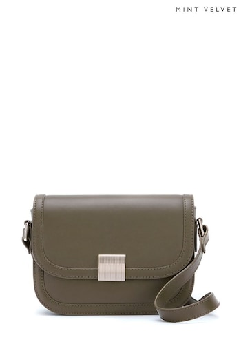 Mint Velvet Green Khaki Leather Crossbody Bag (146770) | £129