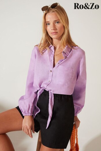 Ro&Zo Purple Linen Tie Hem Shirt (146805) | £69