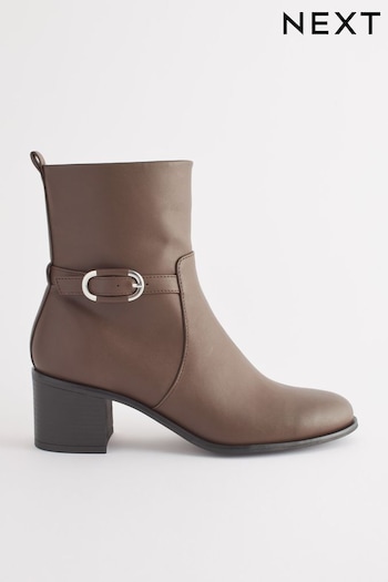 Chocolate Brown Regular/Wide Fit Forever Comfort® Buckle Detail Heeled Ankle Boots (147788) | £45
