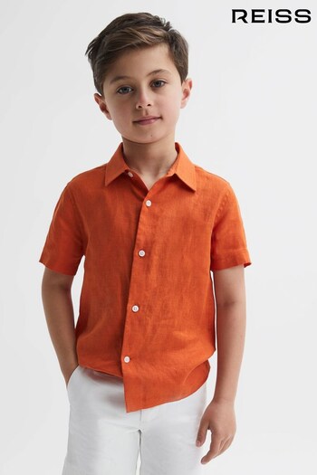 Reiss Burnt Orange Holiday Junior Short Sleeve Linen Shirt (148194) | £34