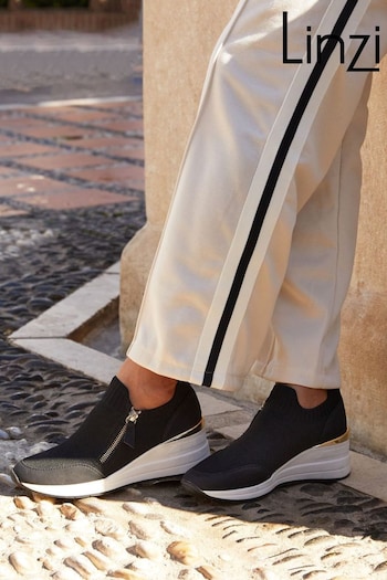 Linzi Black Adler Flyknit Wedged Sneakers With Zip Detail (148467) | £42
