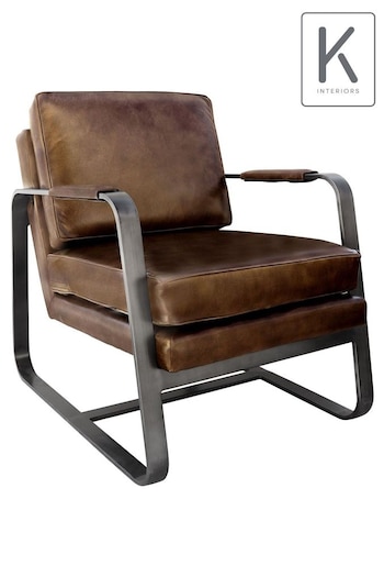 K Interiors Brown Halton Genuine Leather & Iron Lounge Chair (148481) | £530