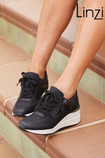 Linzi Black Everett Wedged Trainers With Glitter Detail (148667) | £42