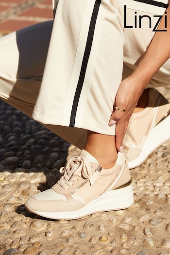 Linzi Nude Aylin Colour Block Wedge Trainers With Zip Detail (148745) | £42