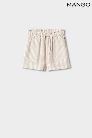 Mango Cream Striped Linen Shorts Comfortable (148866) | £20