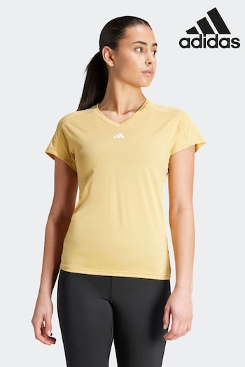 adidas trim Brown Aeroready Train Essentials Minimal Branding V-Neck T-Shirt (149021) | £20