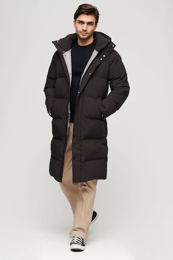 Superdry Black Longline Hooded Puffer Coat (149242) | £145