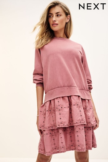 Pink Pretty Ruffle Tiered Sweatshirt Overlay Smock Dress (149359) | £49