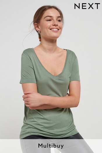 Khaki Green Slouch V-Neck T-Shirt (149409) | £8.50