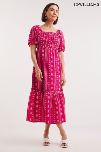 JD Williams Pink Contrast Broderie Tea Dress (149477) | £45