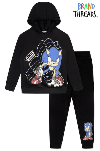 Brand Threads Black Boys Sonic Prime Joggers Set (149733) | £25