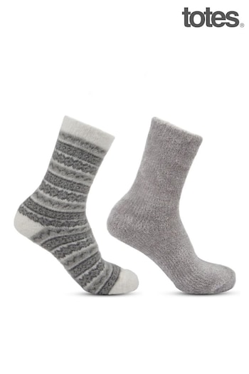 Totes Fairisle/Grey Ladies Fair Isle Chenille Bed Socks Pack Of 2 (149799) | £14