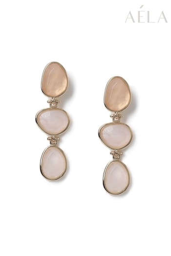 Aela Gold Tone Rose Quartz Bezel Set Drop Earrings (149938) | £14