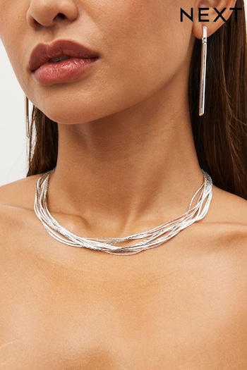 Silver Tone Snake Chain Multi Row Necklace (150152) | £20