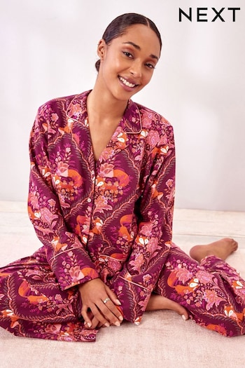 Floral Fox Flannel Button Through Pyjamas (150239) | £38