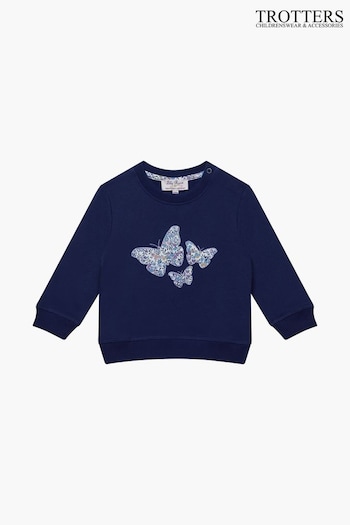 Trotters London Blue Little Liberty Print Wiltshire Butterfly Cotton Sweatshirt (150249) | £42